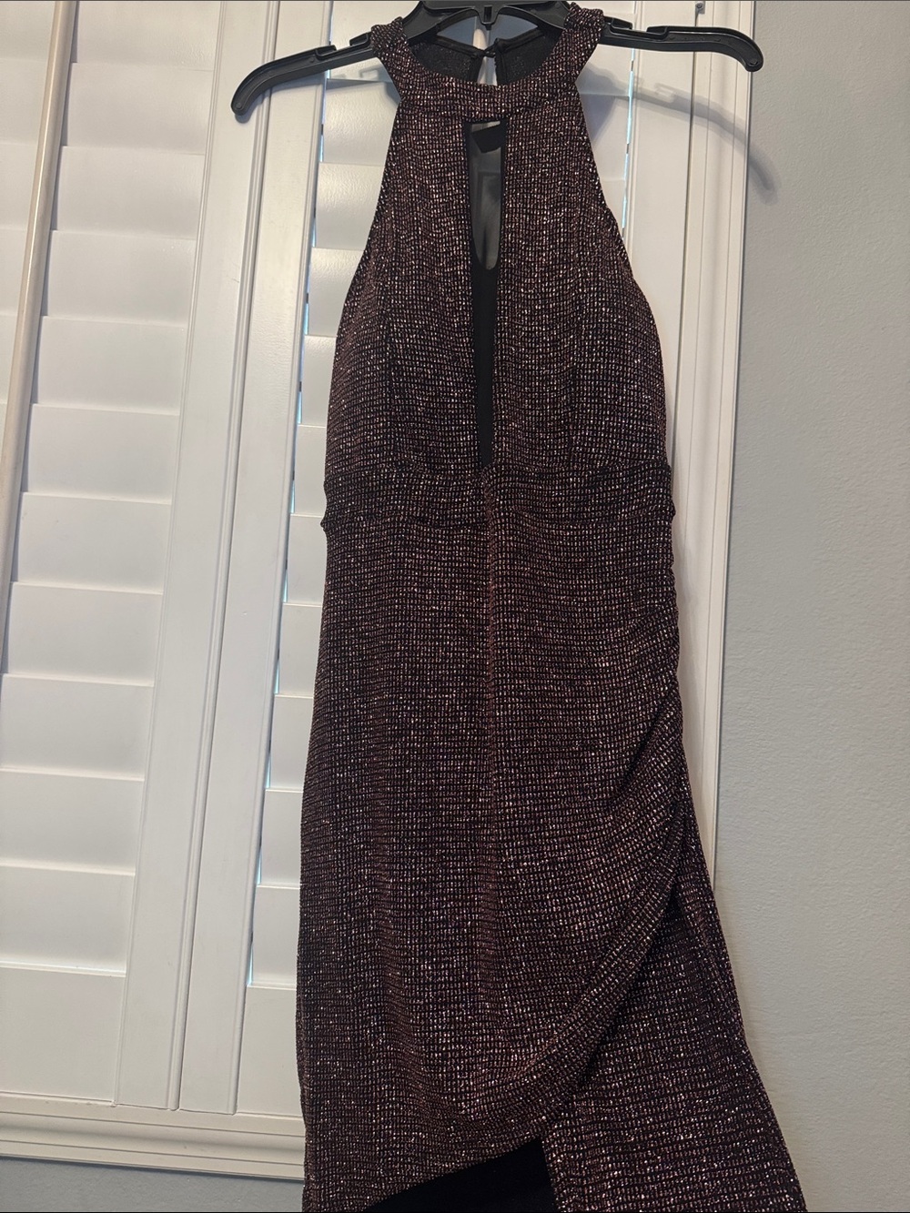 Windsor Sparkle Halter Midi Dress in Deep Burgundy